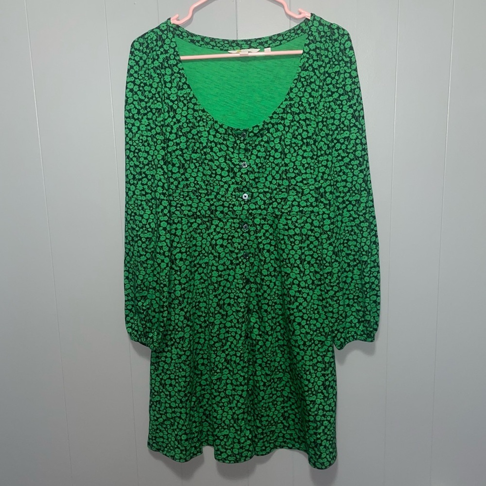 Boden Button Front Jersey Mini Floral Dress Green Bee Tulip Sprig Size 4R - Picture 4 of 10